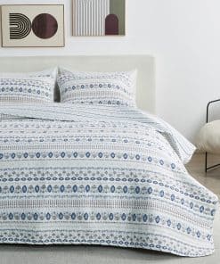 Set de Colcha y Fundas de Almohada Floral a Rayas para Cama