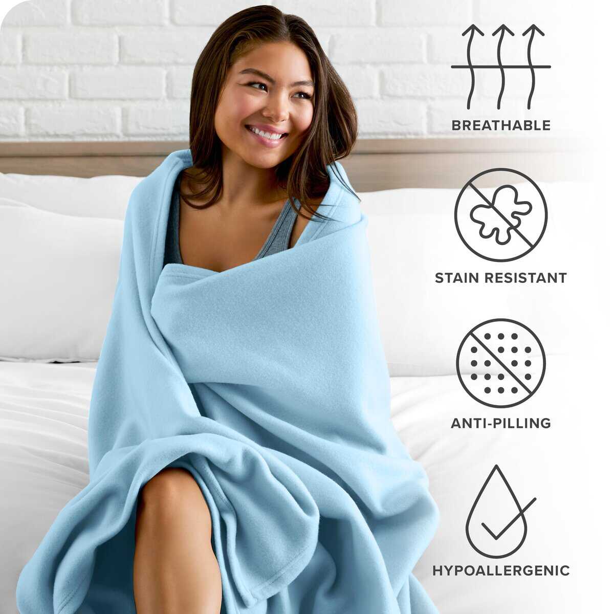 Manta de Polar Ligero Bare Home Azul Claro Twin/Twin XL - Imagen 6