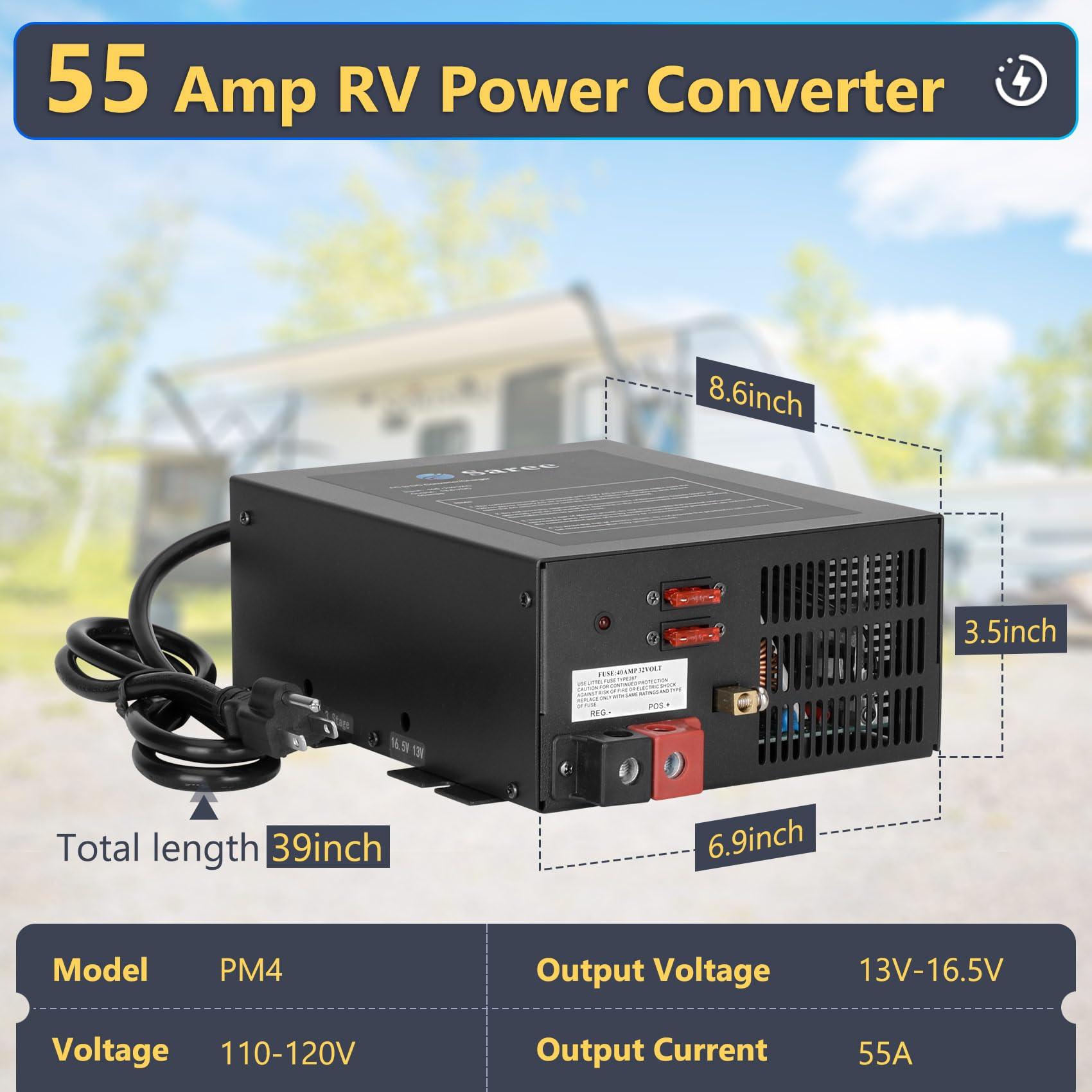 Conversor de Potencia RV PM4 55A, 110V AC a 12V DC - Imagen 3