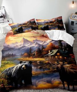 Juego de Funda Nórdica para Cama King de 3 Piezas con Alce,