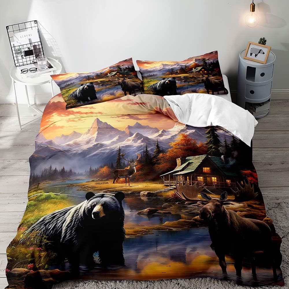 Juego de Funda Nórdica para Cama King de 3 Piezas con Alce,