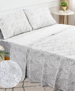 Juego de sábanas de algodón Sleepdown - Color Gris Paisley,