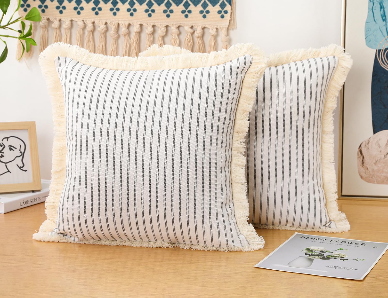 NUYECY Juego de 2 Fundas de Cojín Boho Gris Claro 30 x 30, - Imagen 4