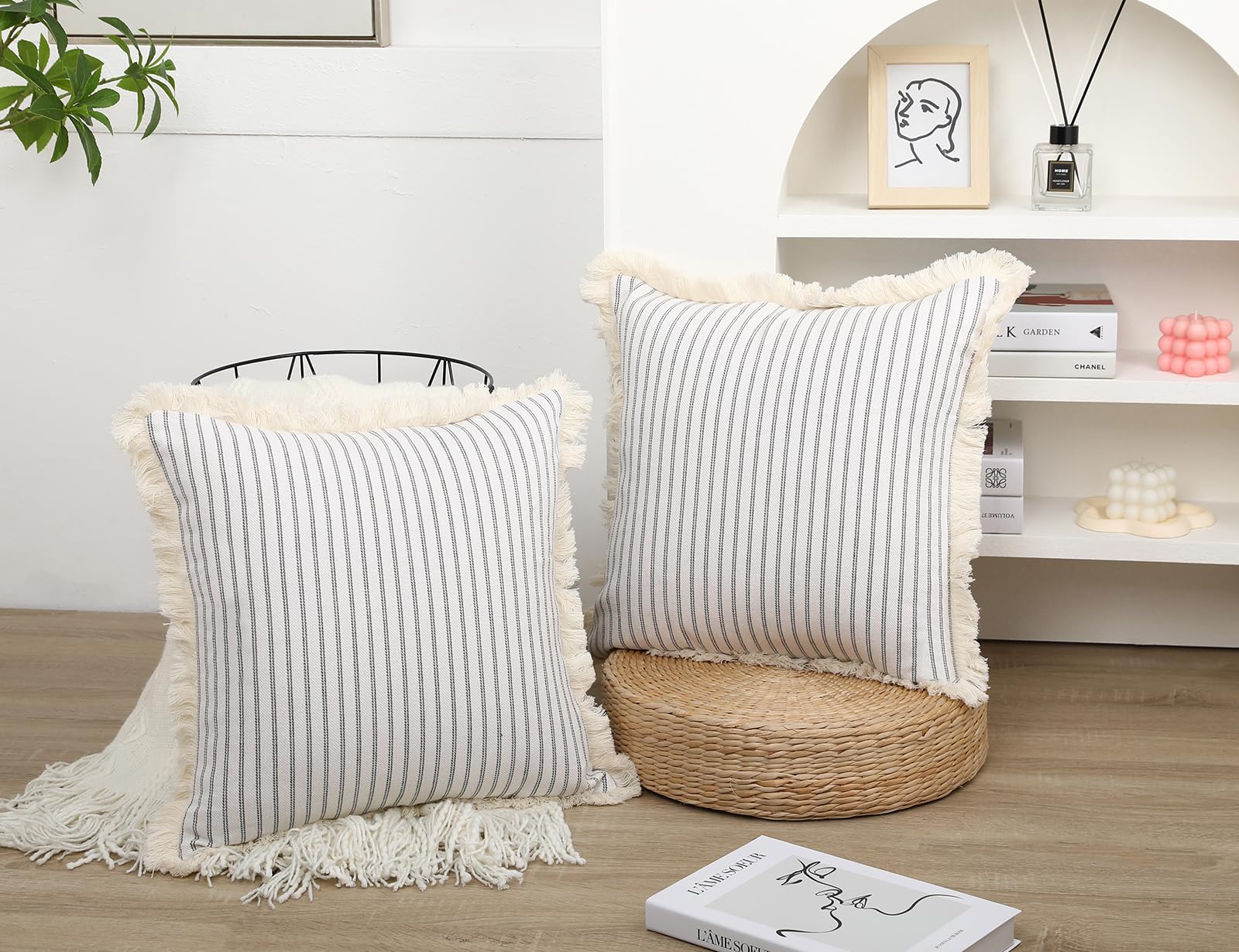 NUYECY Juego de 2 Fundas de Cojín Boho Gris Claro 30 x 30, - Imagen 3