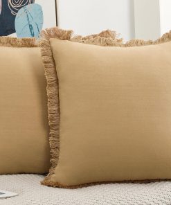 Set de 2 Fundas de Cojín de Lino Natural con Flecos, Color