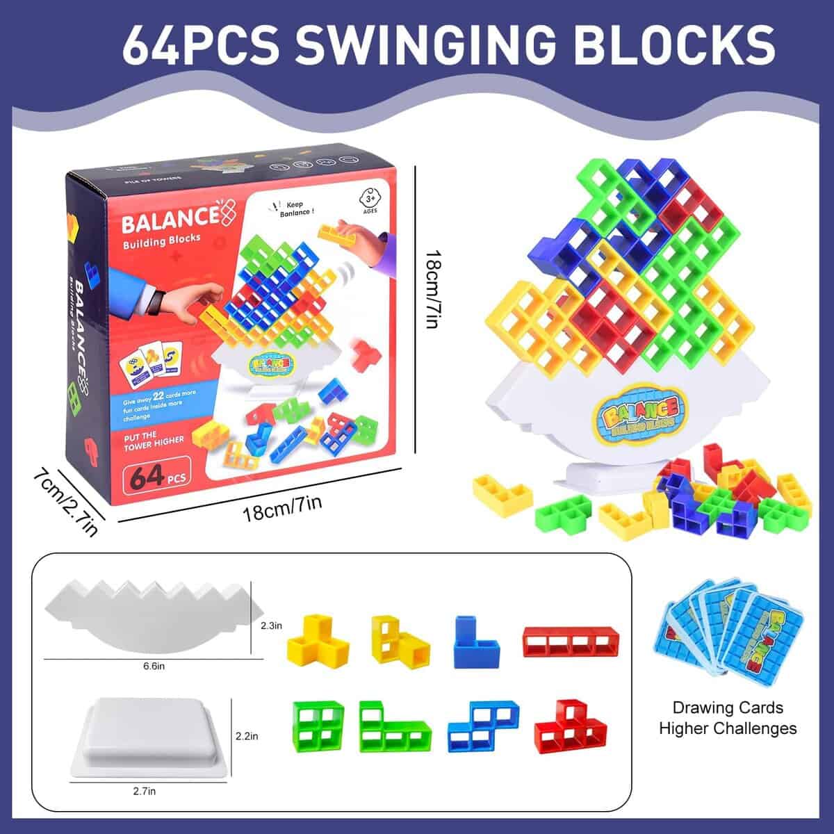 Juego de bloques de equilibrio de 64 piezas para adultos y - Imagen 3