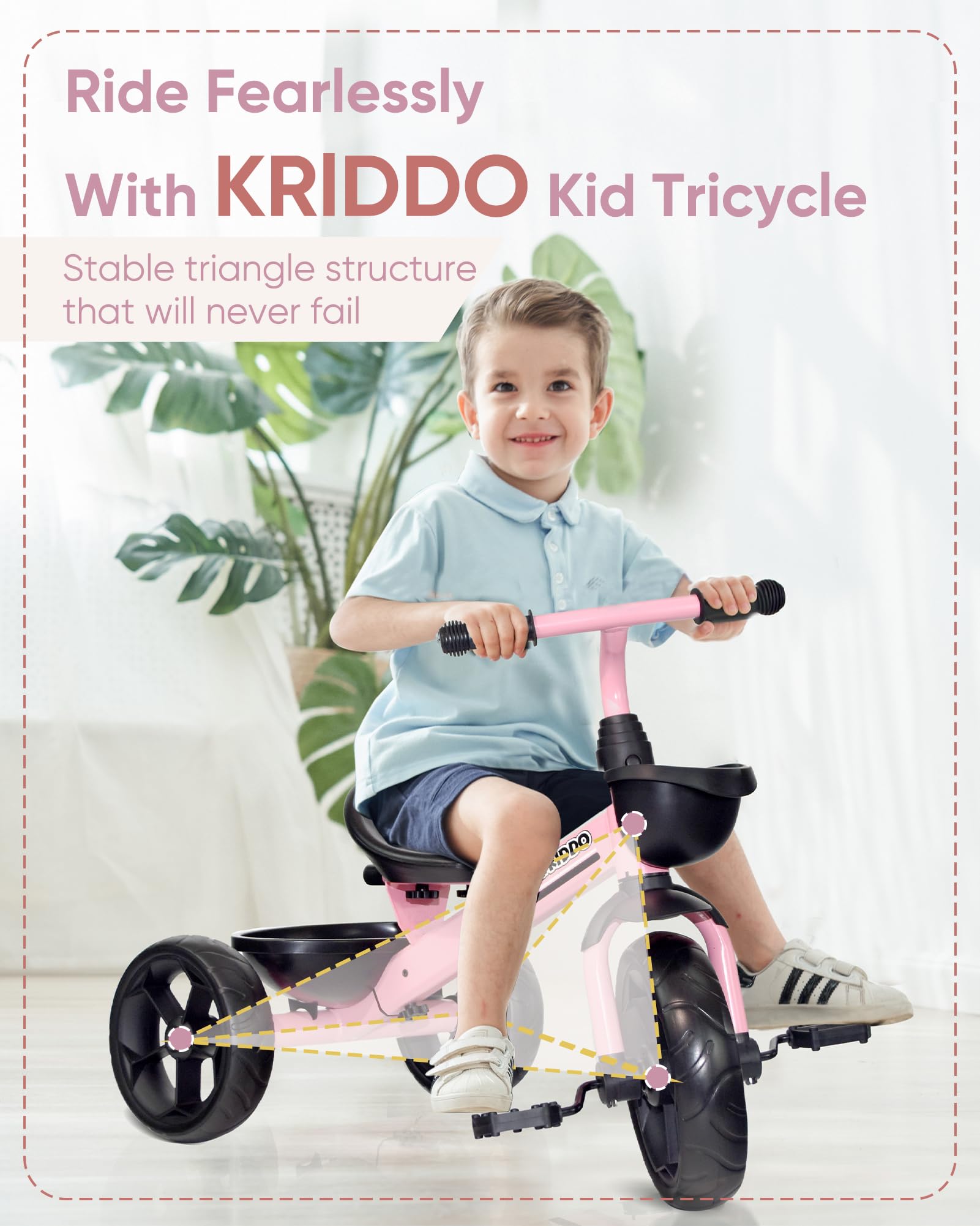 Triciclo para Niños KRIDDO Edad 24 Meses a 4 -Rosa - Imagen 4