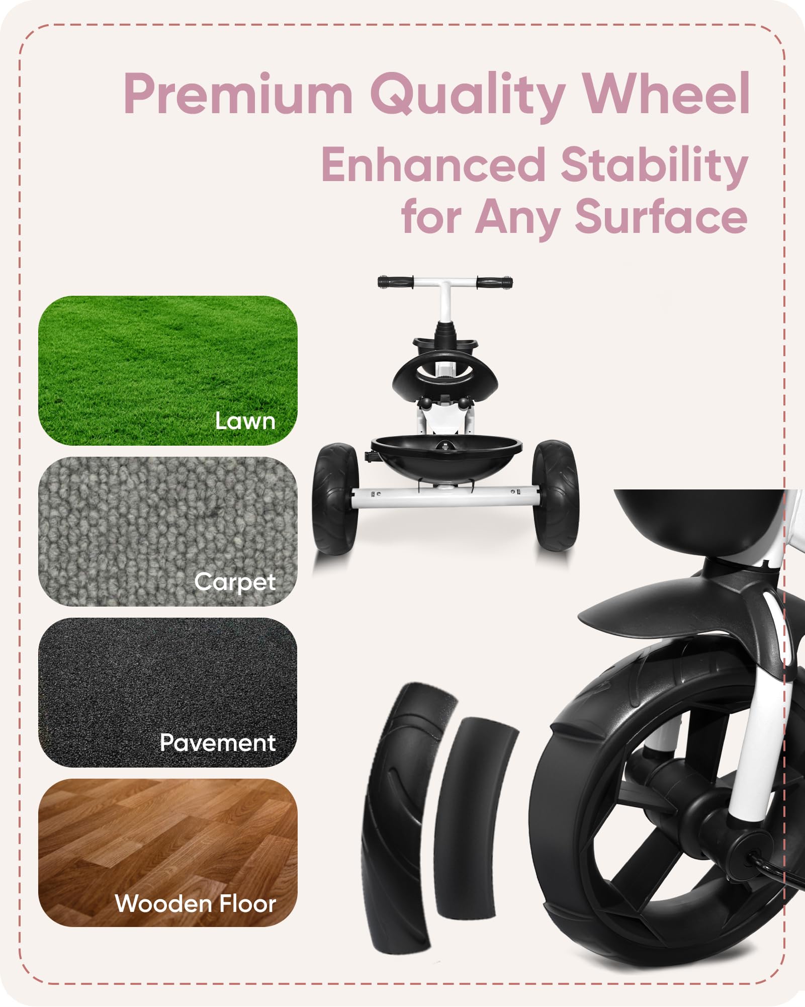 Triciclo para niños KRIDDO de 24 meses a 4 -Blanco - Imagen 8