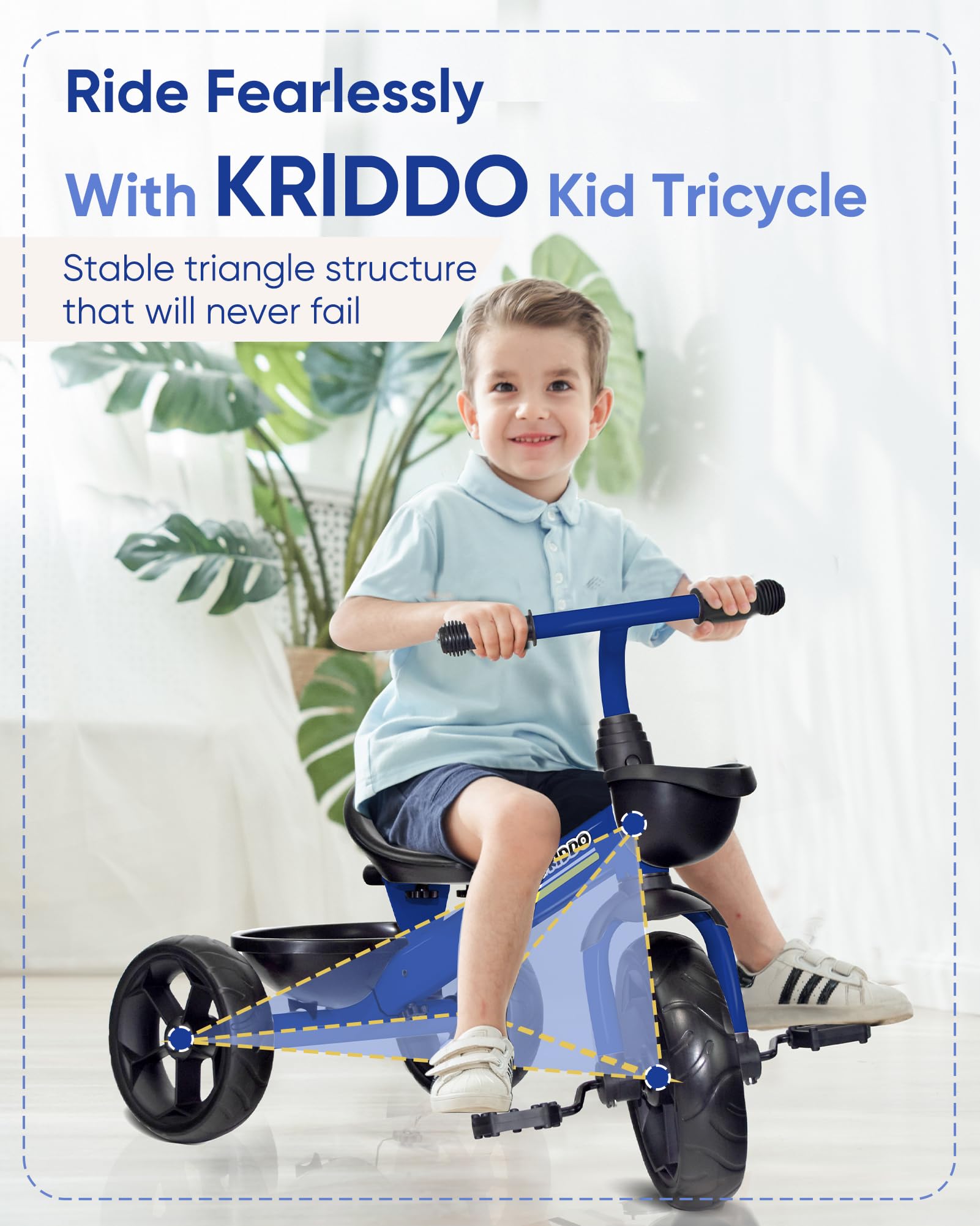 Triciclo para Niños KRIDDO Edad 24 Meses a 4 -Azul - Imagen 4