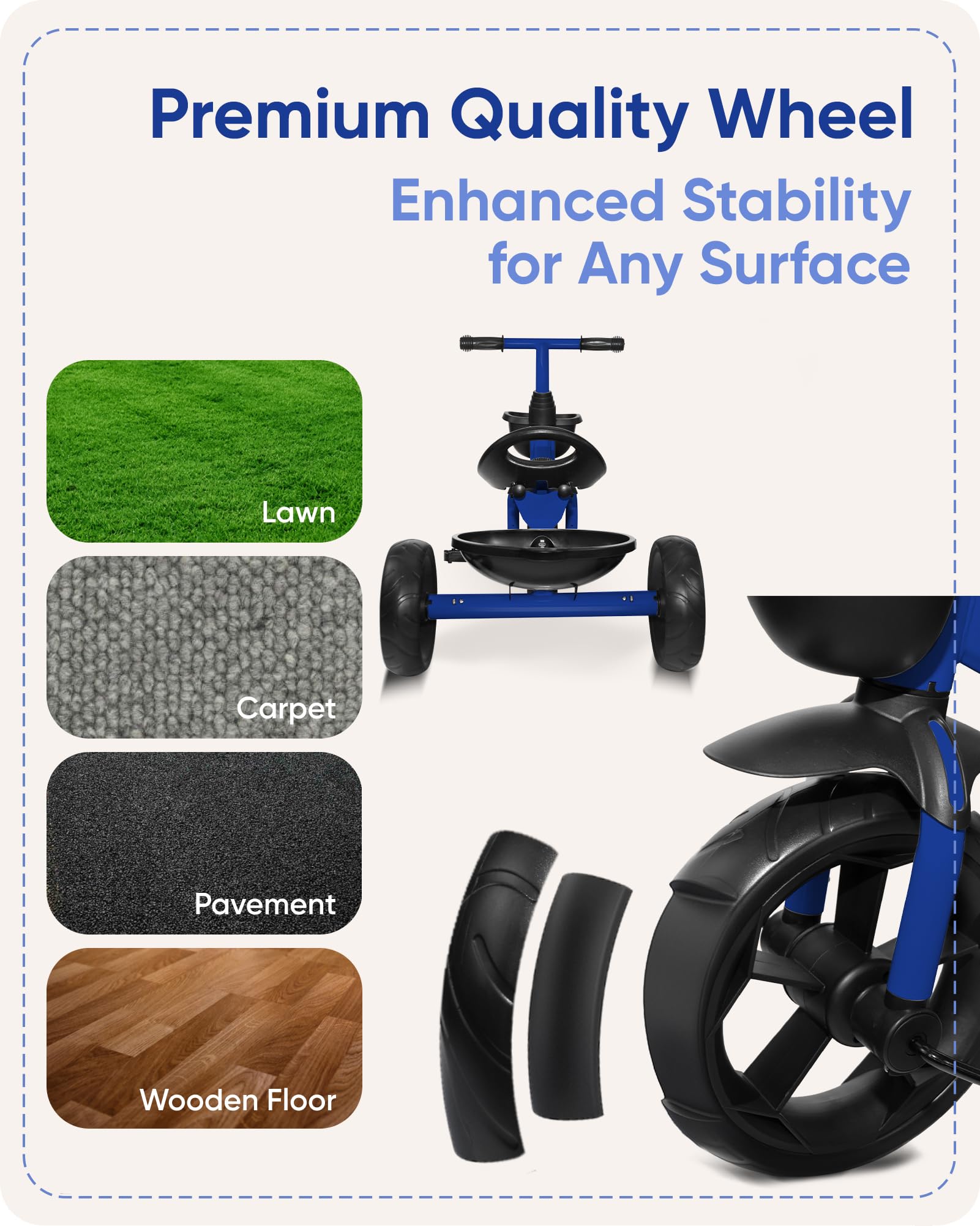 Triciclo para Niños KRIDDO Edad 24 Meses a 4 -Azul - Imagen 8