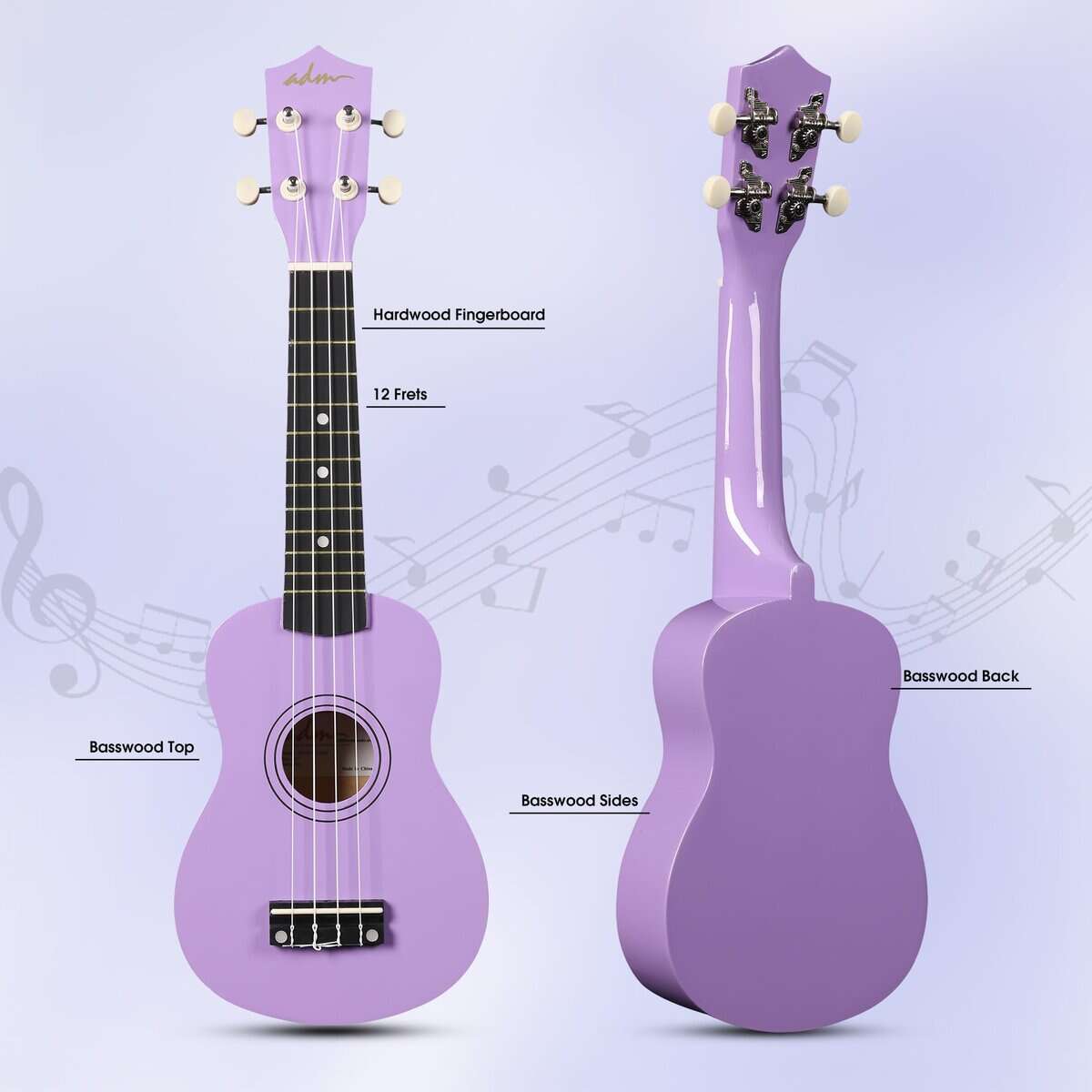 ADM Ukulele para Principiantes Kit de Ukelele de Madera - Imagen 3