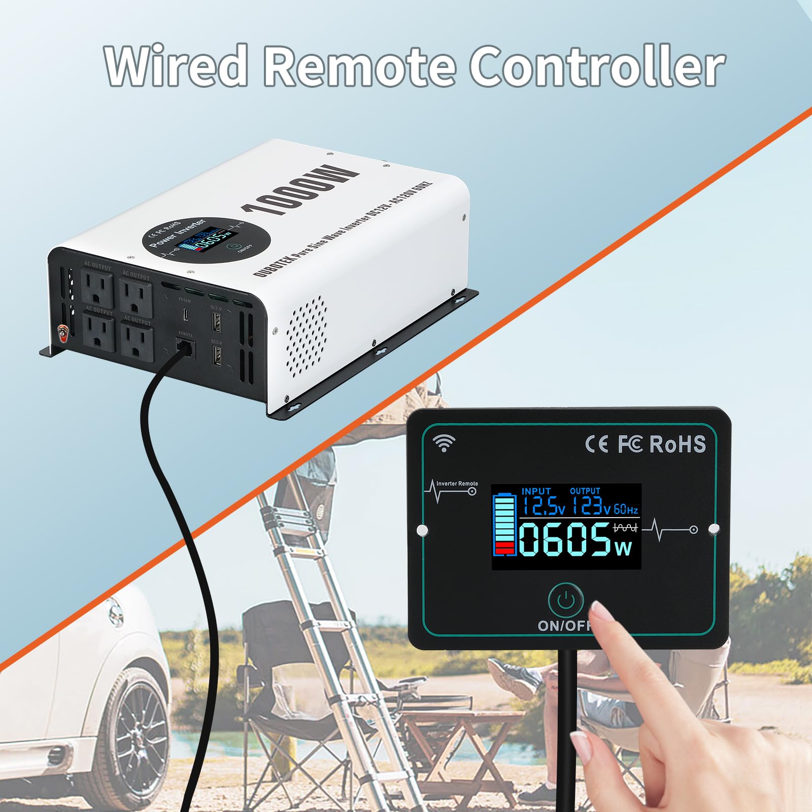 Inversor de Corriente OUBOTEK 1000W Pico de 2000W Onda - Imagen 4