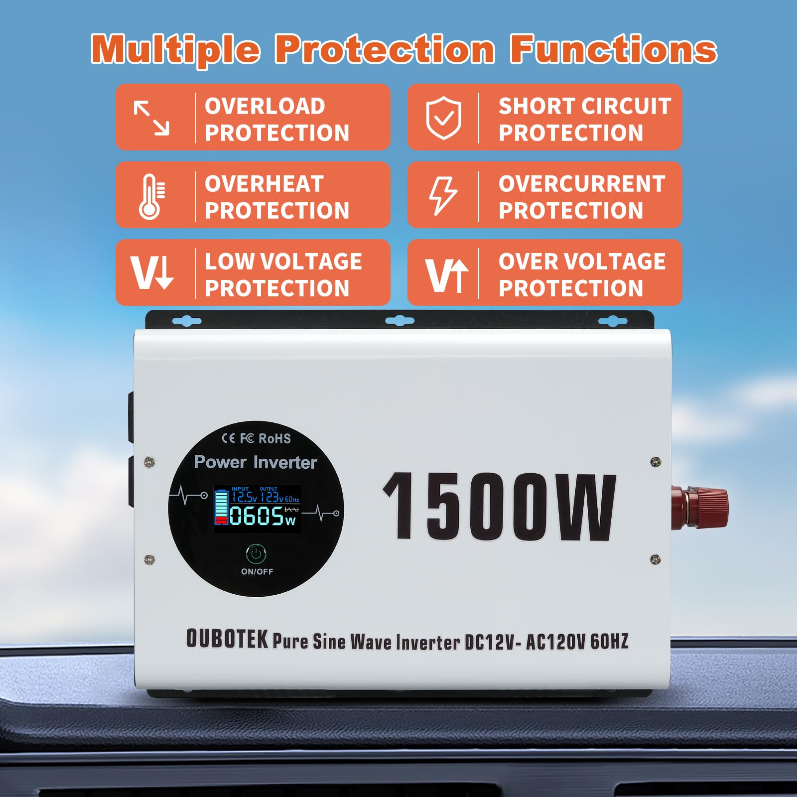 Inversor de Corriente OUBOTEK 1500W Onda Sinusoidal Pura - Imagen 8
