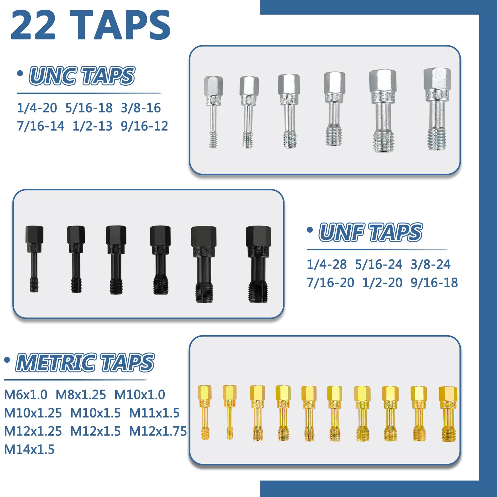 Juego de 48 Piezas de Roscado Handor Métrico y SAE con 22 - Imagen 4