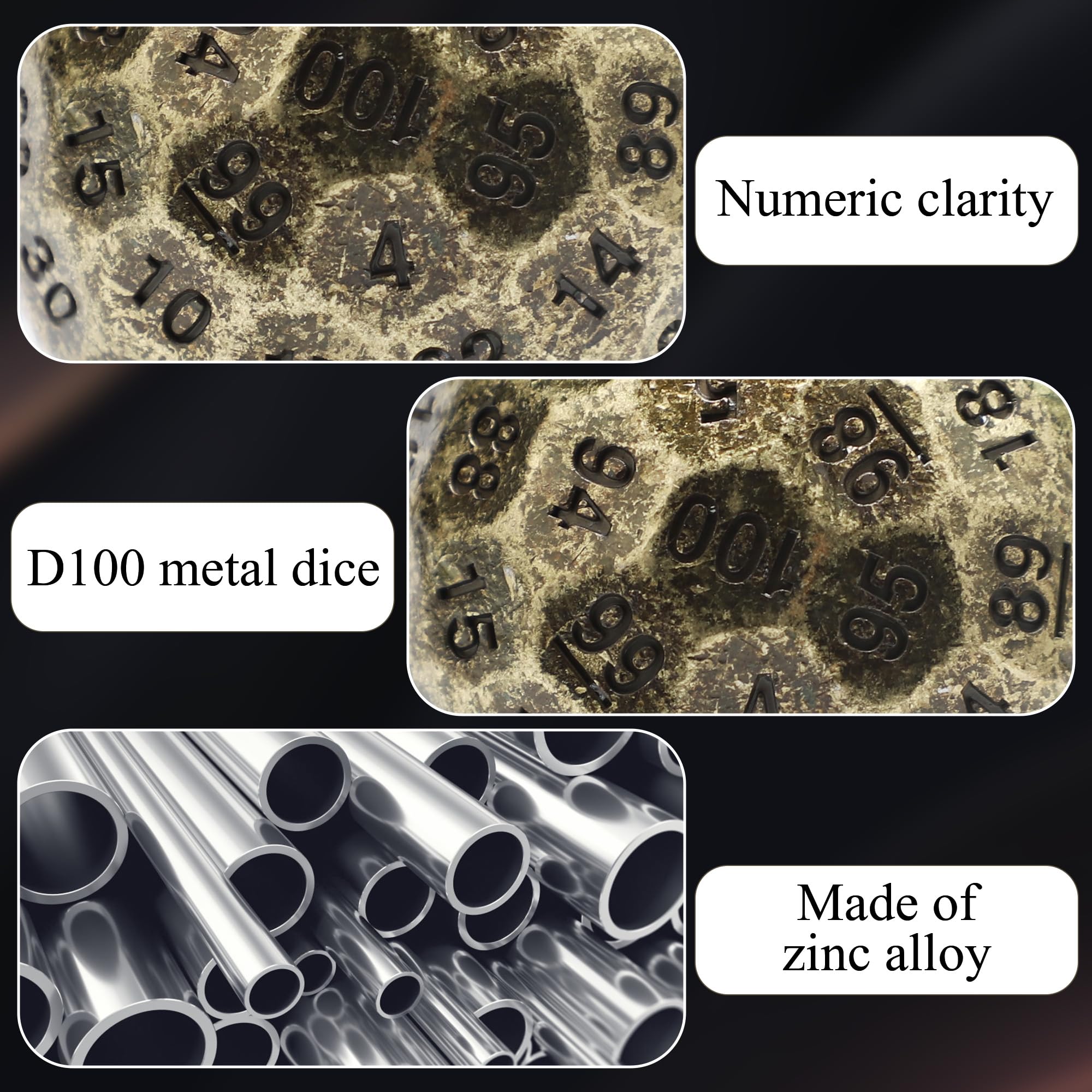 D100 Dice, Dado de 100 Lados, D100 de Metal Sólido de 1.97 - Imagen 4