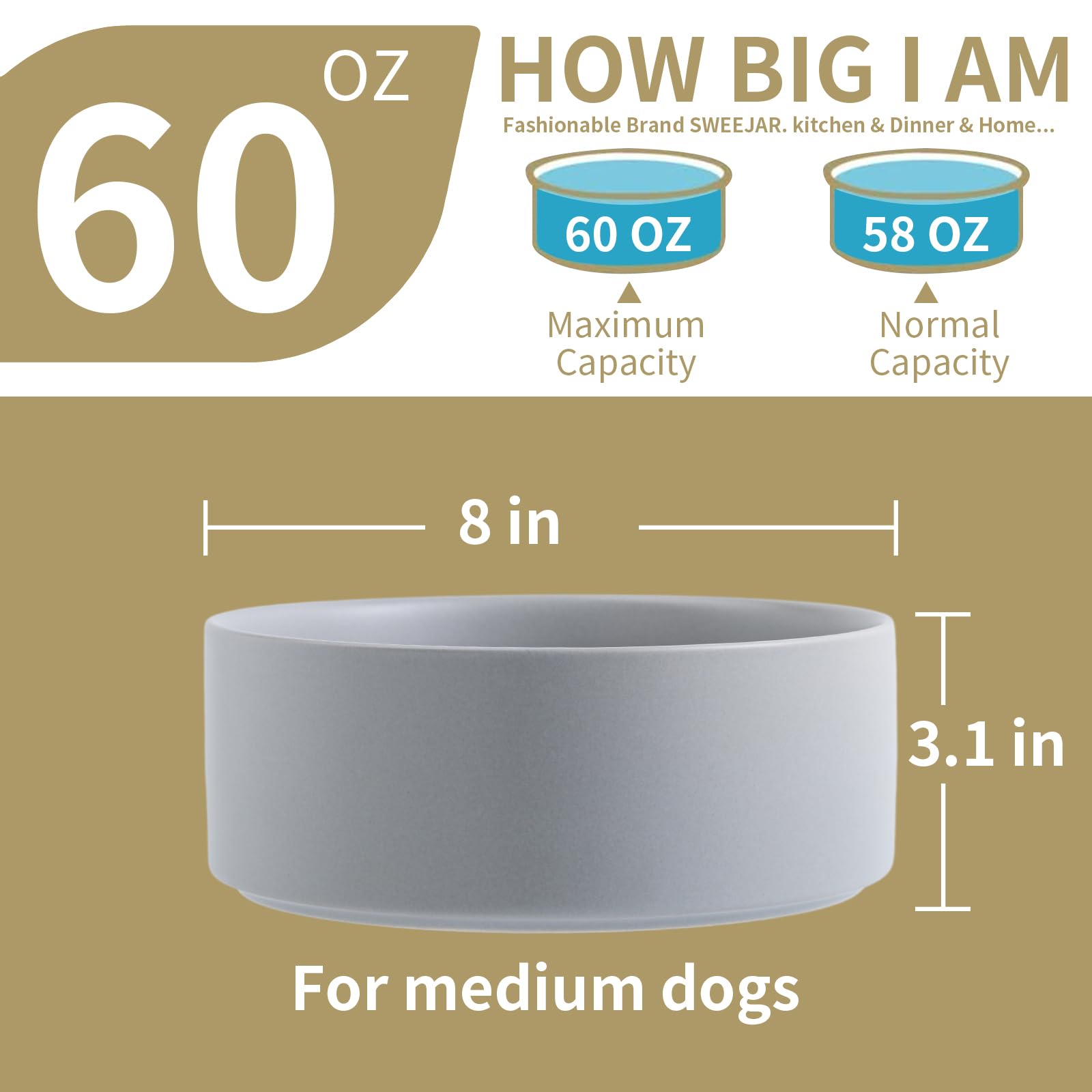 Tazón de Perro Gris de Cerámica para Razas Medianas y - Imagen 4