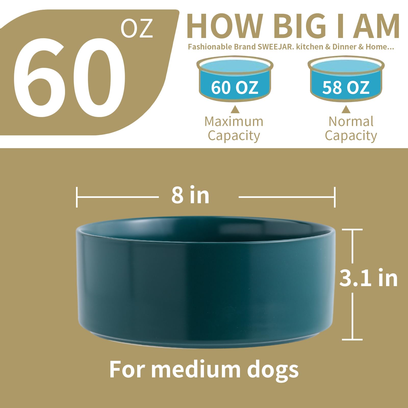 Tazón de comida para perros de cerámica verde Addggo para - Imagen 4