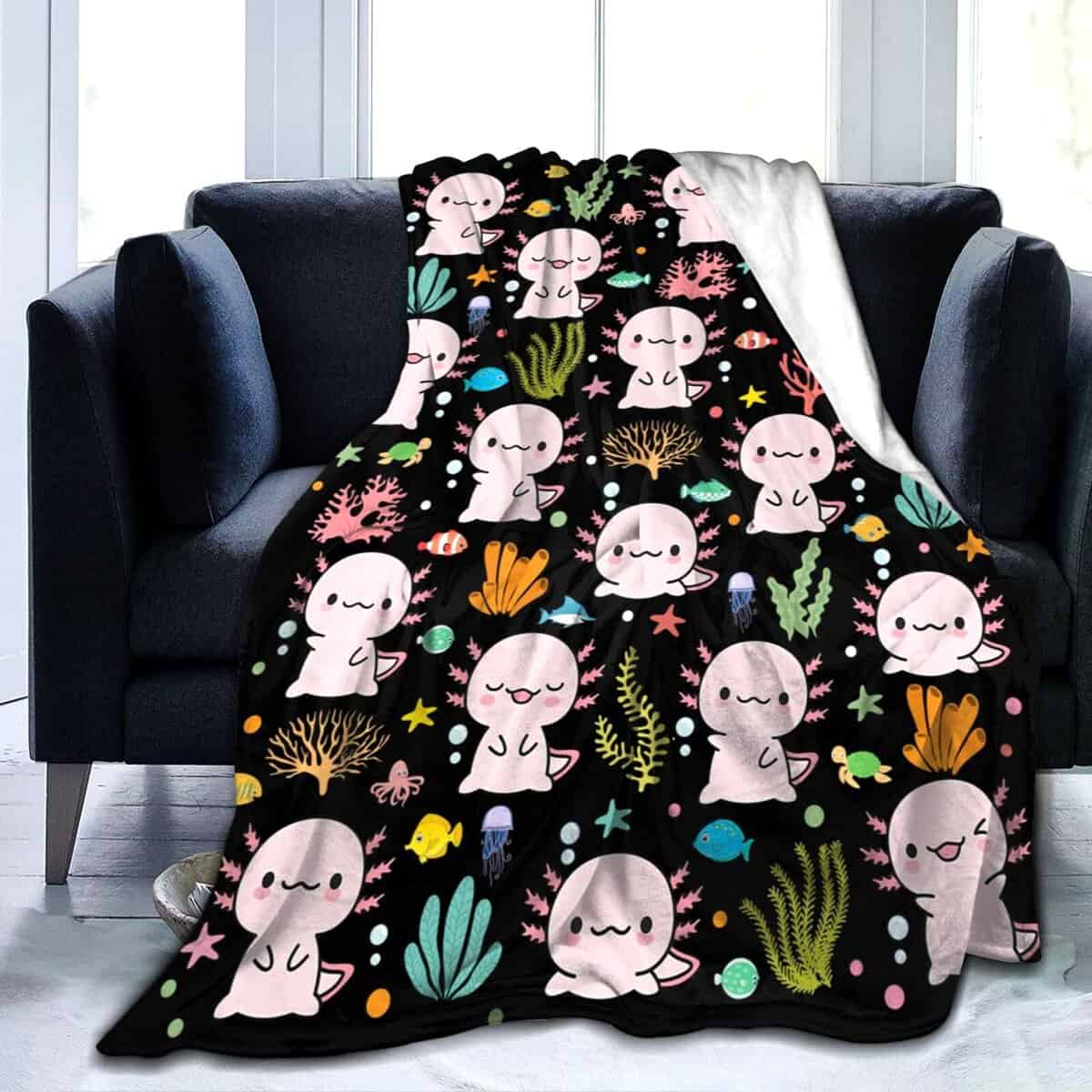 Manta de Axolote Linda Suave Y Acogedora de Franela Ligera