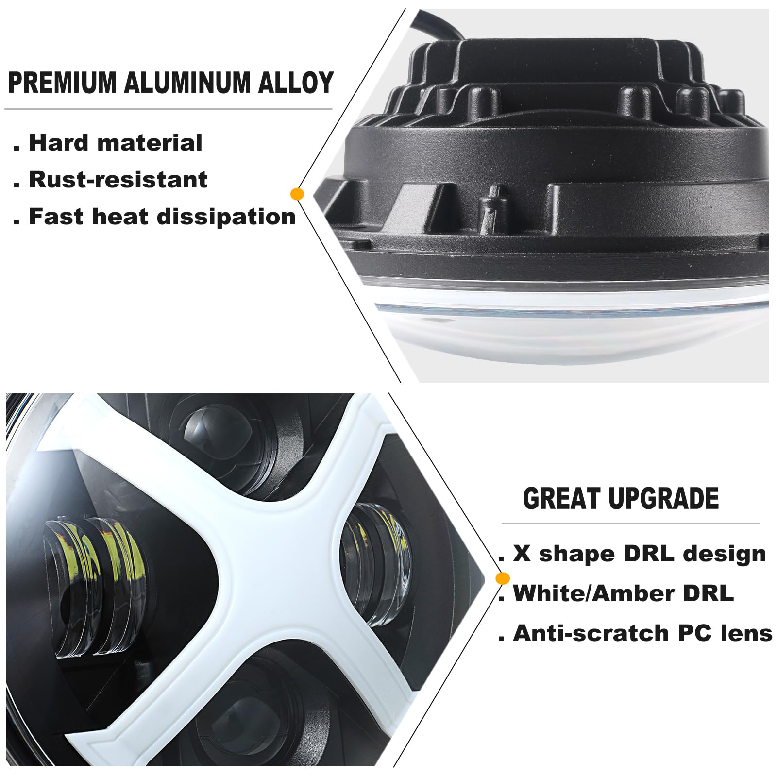 PKEDUO Faro de Motocicleta, Blanco/Ámbar X DRL 7inch Faro - Imagen 3