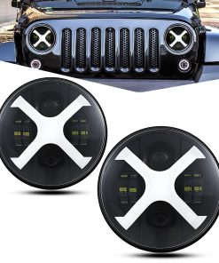 PKEDUO 7 Inch LED Headlights con DRL blanco/Señal de giro