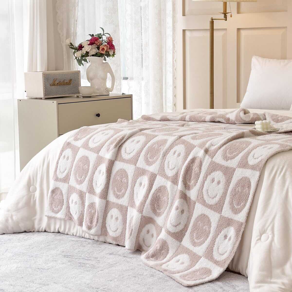 Manta de itura Suave Sonriente Alegre de Cuadros Knitted - Imagen 4