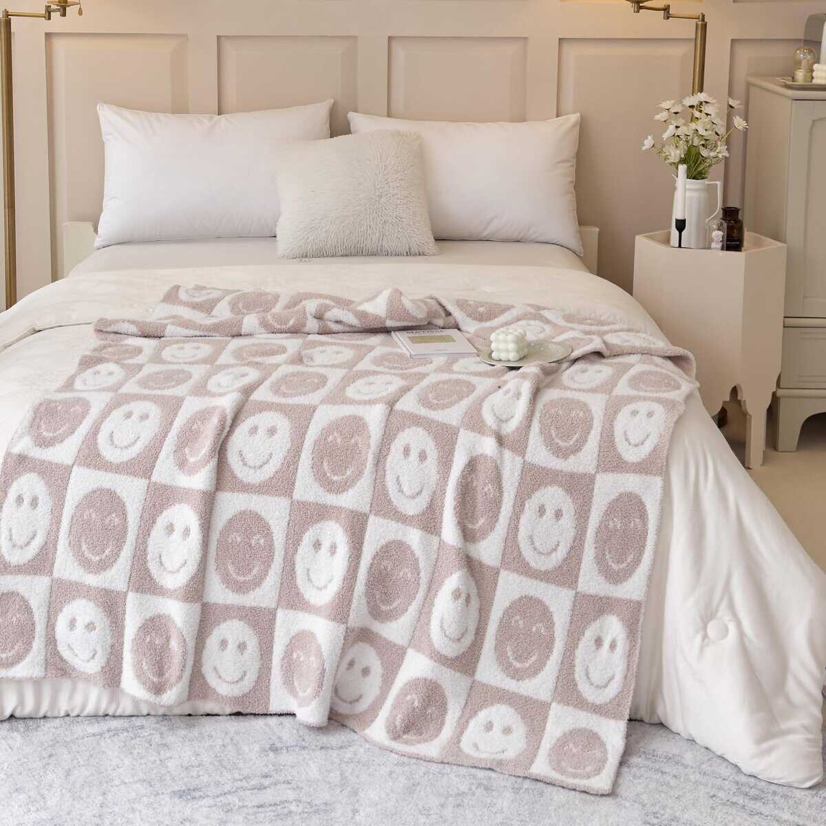 Manta de itura Suave Sonriente Alegre de Cuadros Knitted - Imagen 3