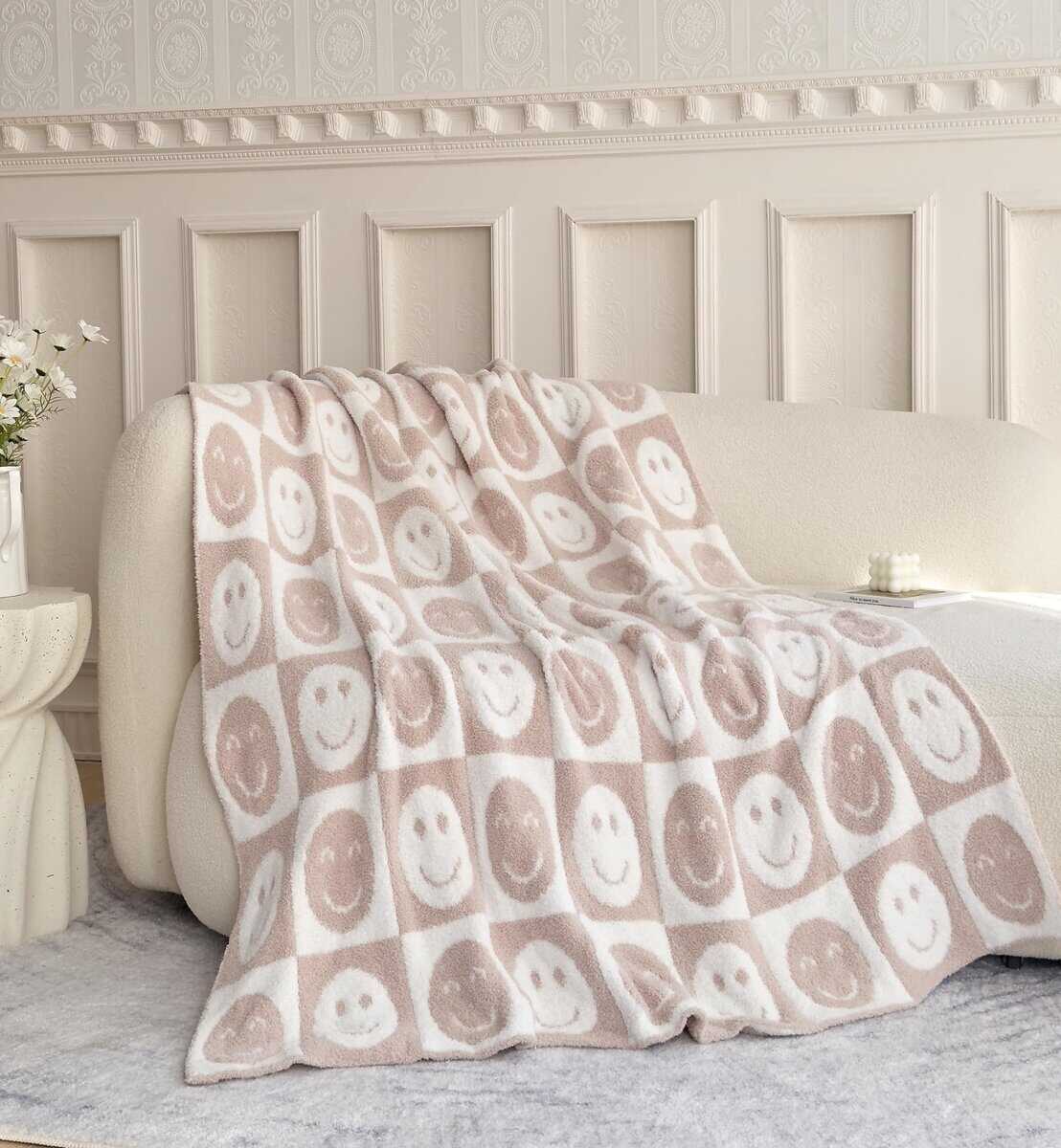 Manta de itura Suave Sonriente Alegre de Cuadros Knitted - Imagen 5