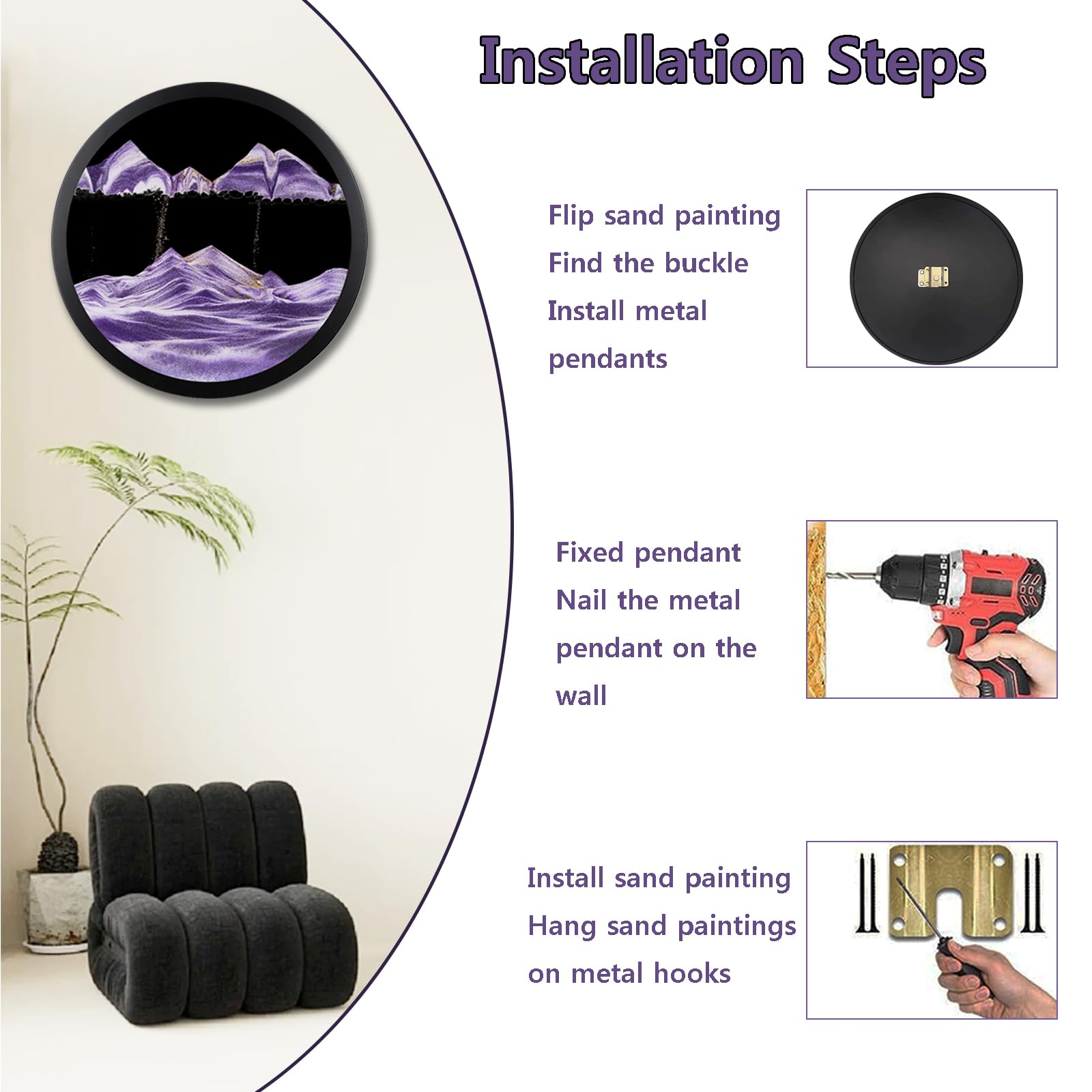 Heuanpte 17.3" Decoración de Arte de Arena en -Morado-A - Imagen 6