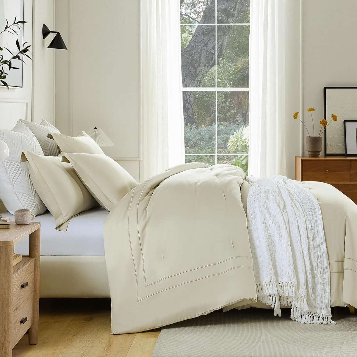 Juego de Edredón Queen SahSahCasa, Juego de -Champagne Beige - Imagen 4