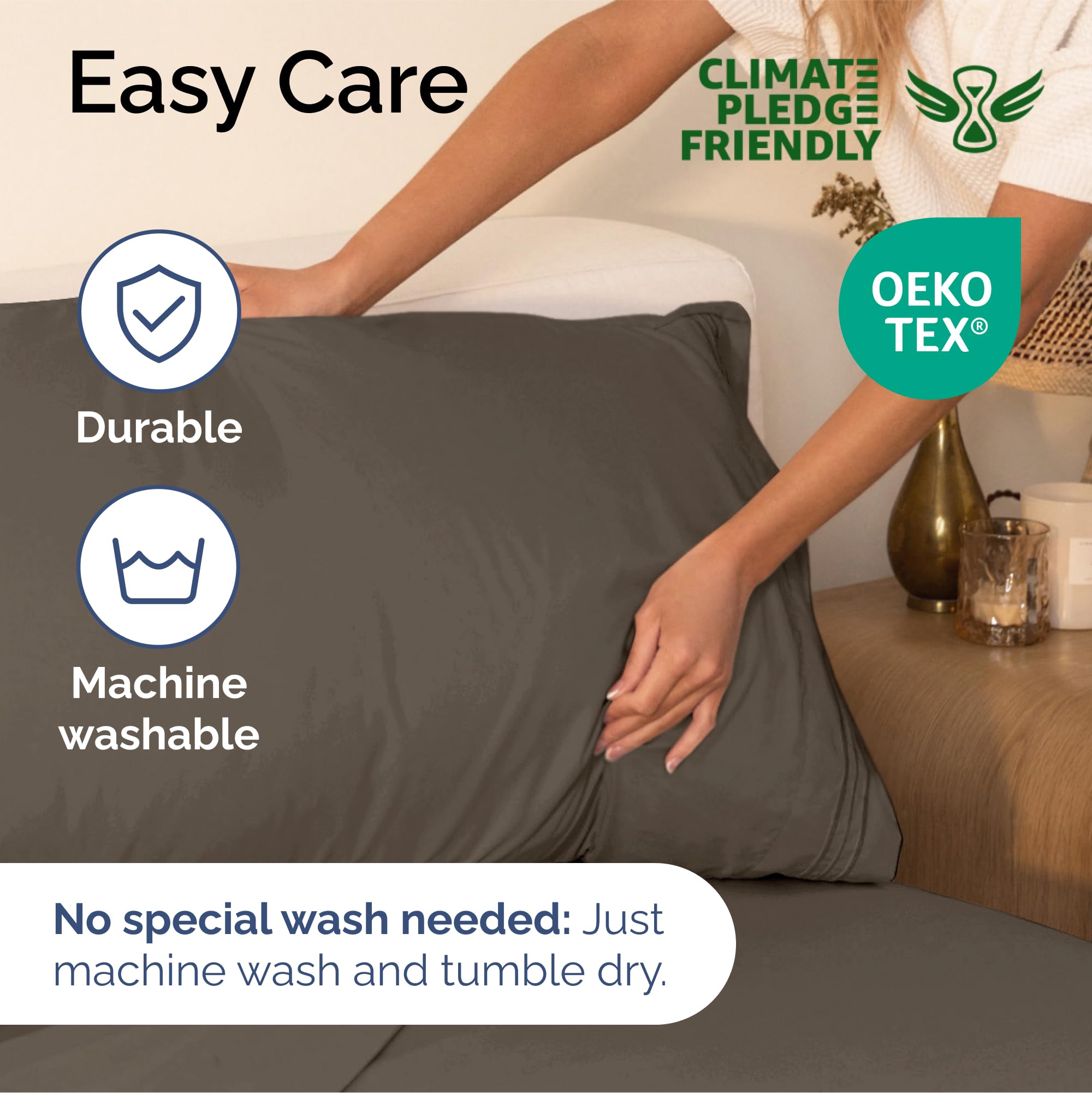 Juego de sábanas 4 piezas tamaño Queen - -Marrón taupe - Imagen 7