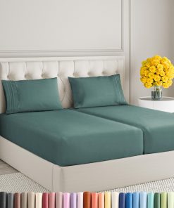 Juego de sábanas de tamaño Split King de 5 -Teal Polvoriento