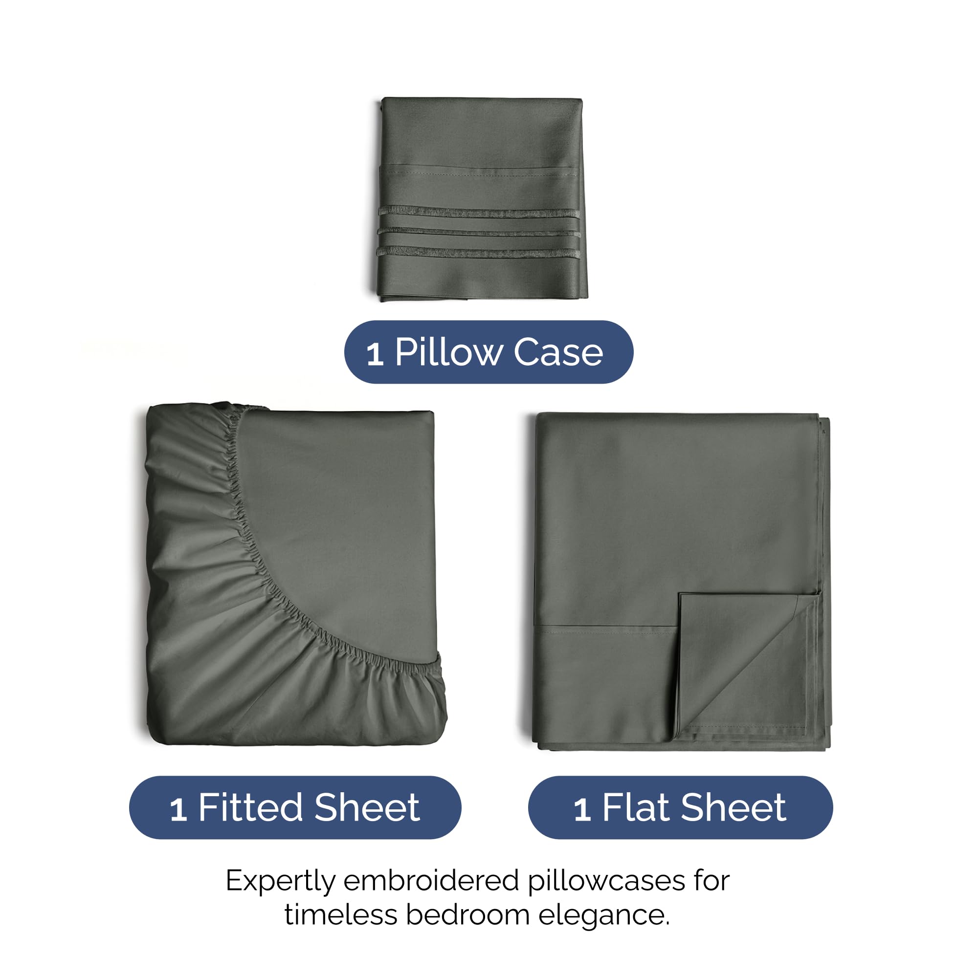 Juego de sábanas tamaño Twin XL de 3 piezas - -Gris pizarra - Imagen 3