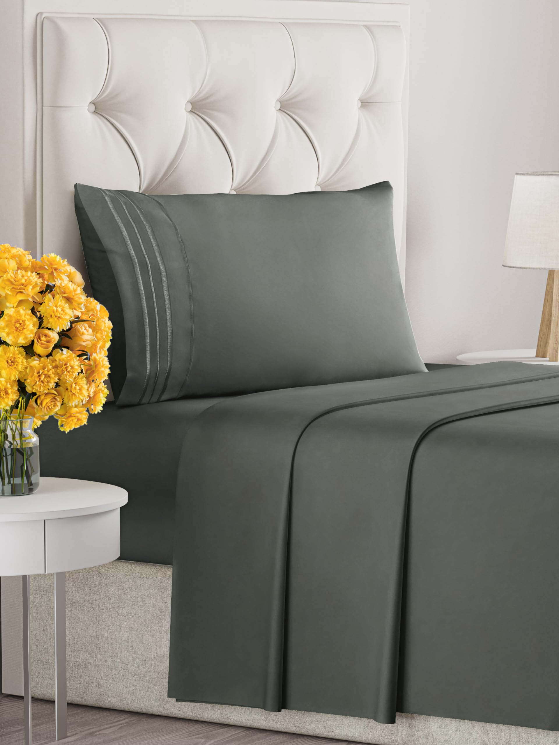 Juego de sábanas tamaño Twin XL de 3 piezas - -Gris pizarra