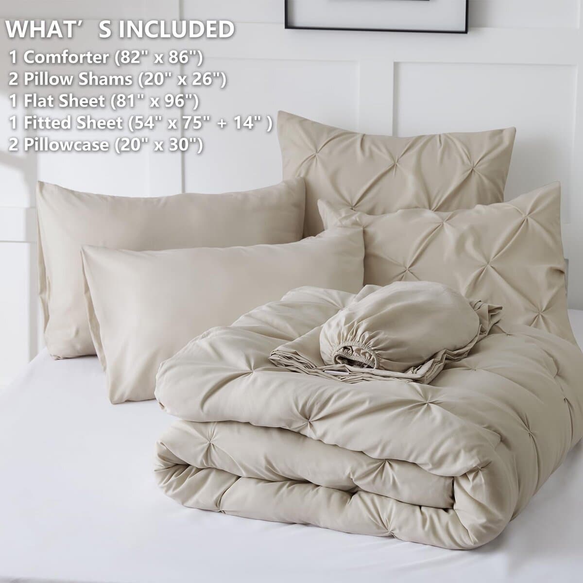 HIMEET- Juego de edredón beige completo de 7 piezas Juego - Imagen 6