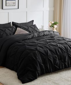 HIMEET - Juego de edredón negro para cama matrimonial