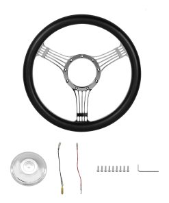 Volante de dirección Billet de 14'' x 2'' de Cuero Negro