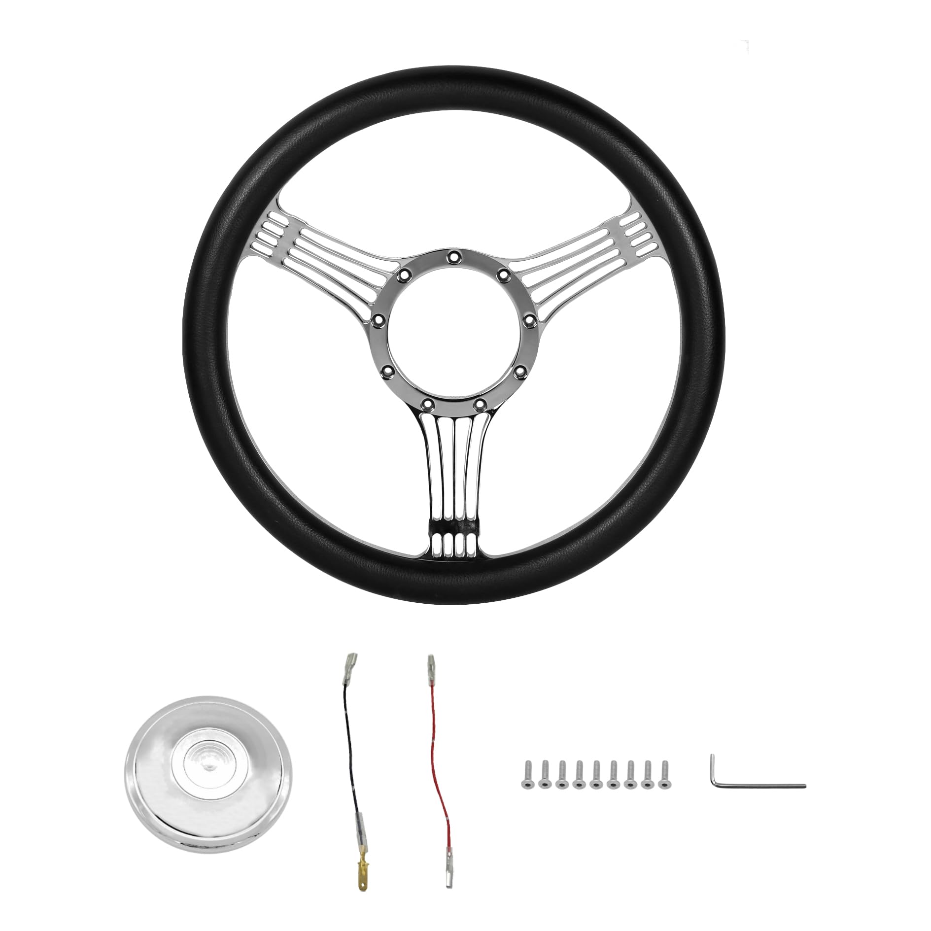 Volante de dirección Billet de 14'' x 2'' de Cuero Negro