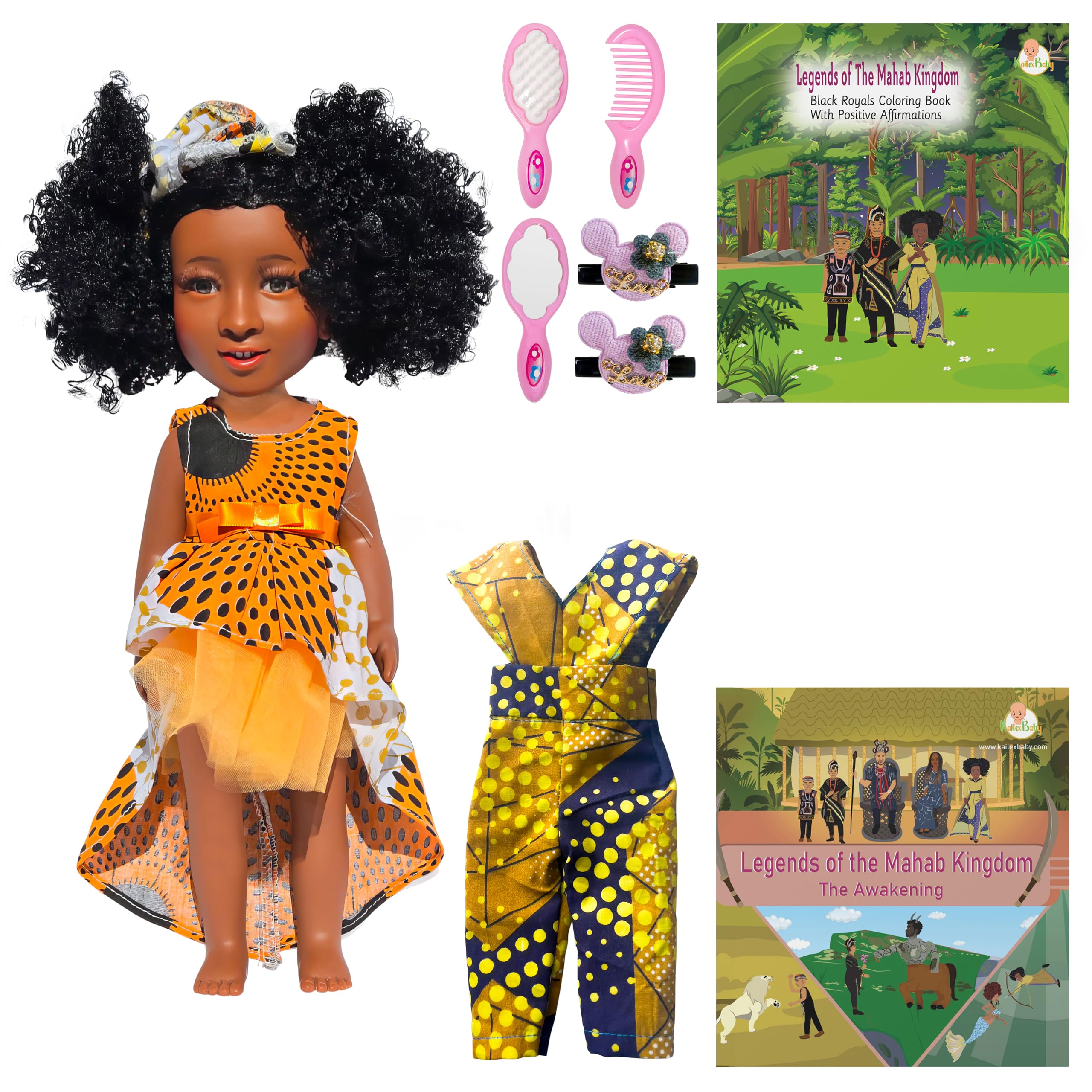 Muñeca Negra de 14 Pulgadas con Libros de Cuentos y