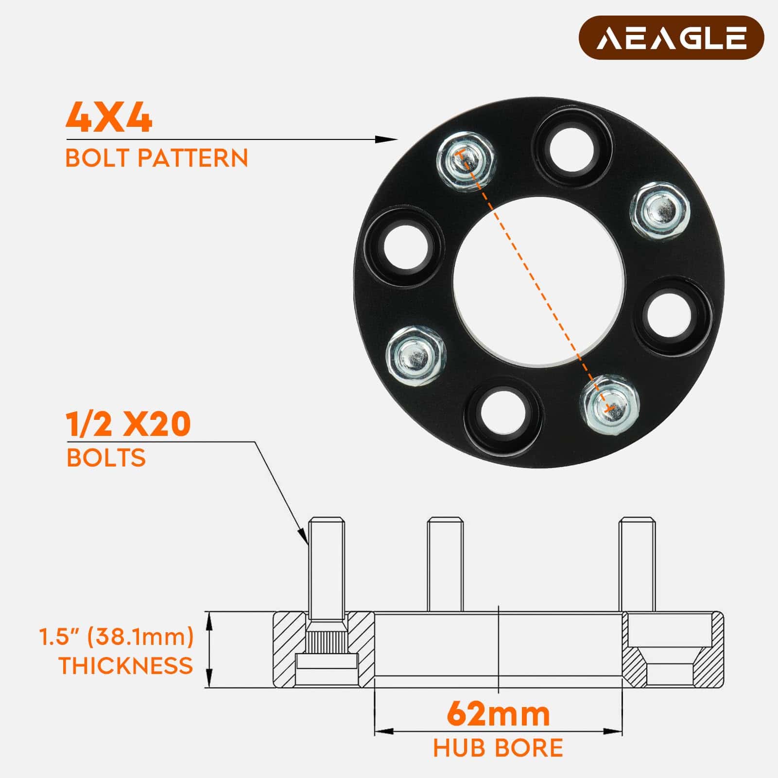 Adaptadores de Rueda AEagle 4x4 1.5" para Carro de Golf EZ - Imagen 3