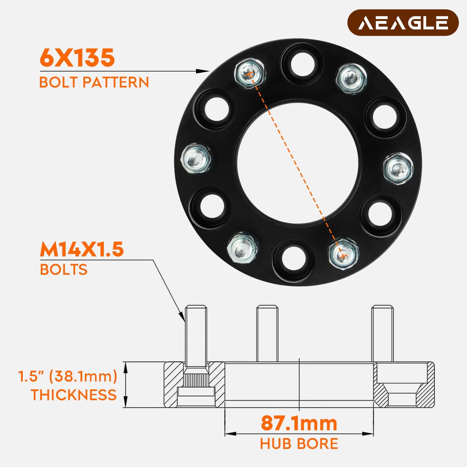 Adaptadores de Rueda Hubcentric 6x135 AEagle, 1.5" (38.1mm) - Imagen 3
