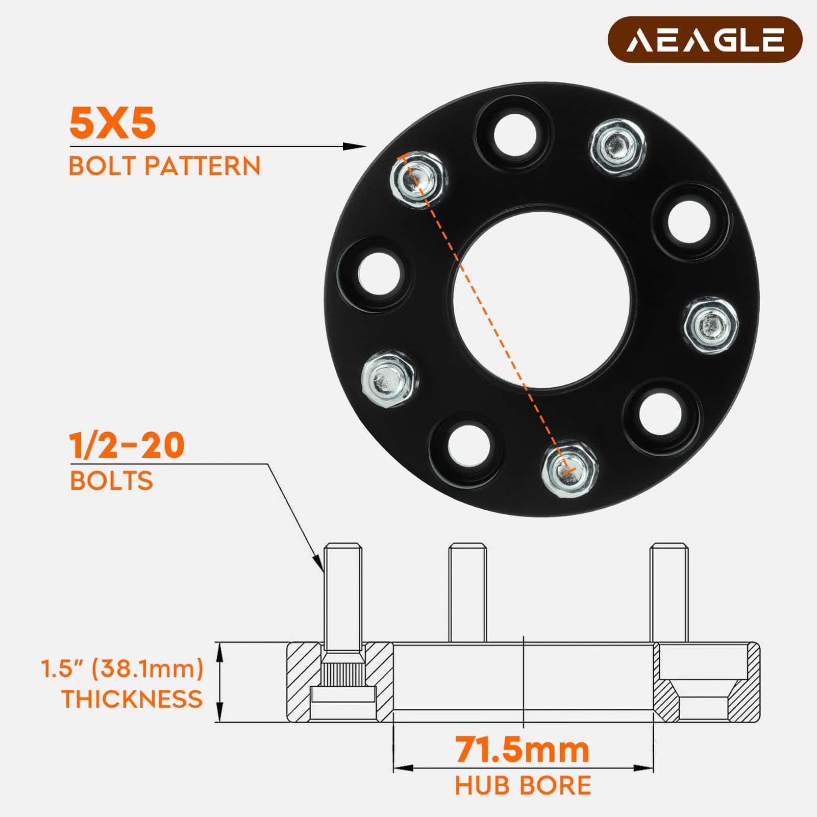 Adaptadores de rueda centrados en el cubo AEagle 5x5, 1.5" - Imagen 3