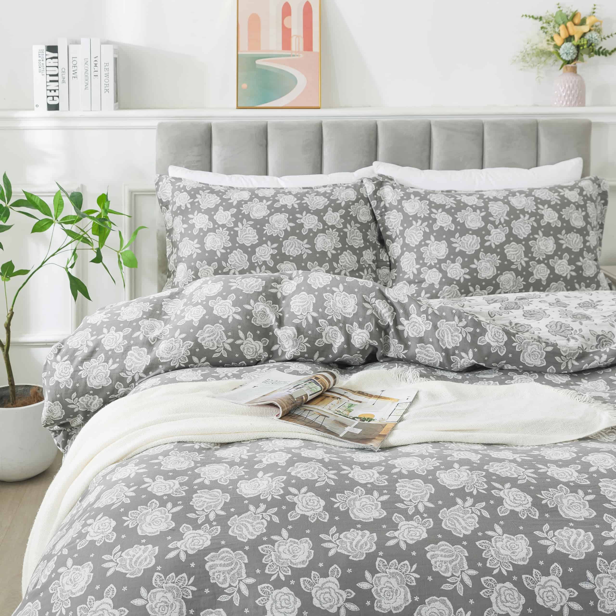 Juego de Ropa de Cama Softta Vintage -Gris Encantador con Ro - Imagen 9