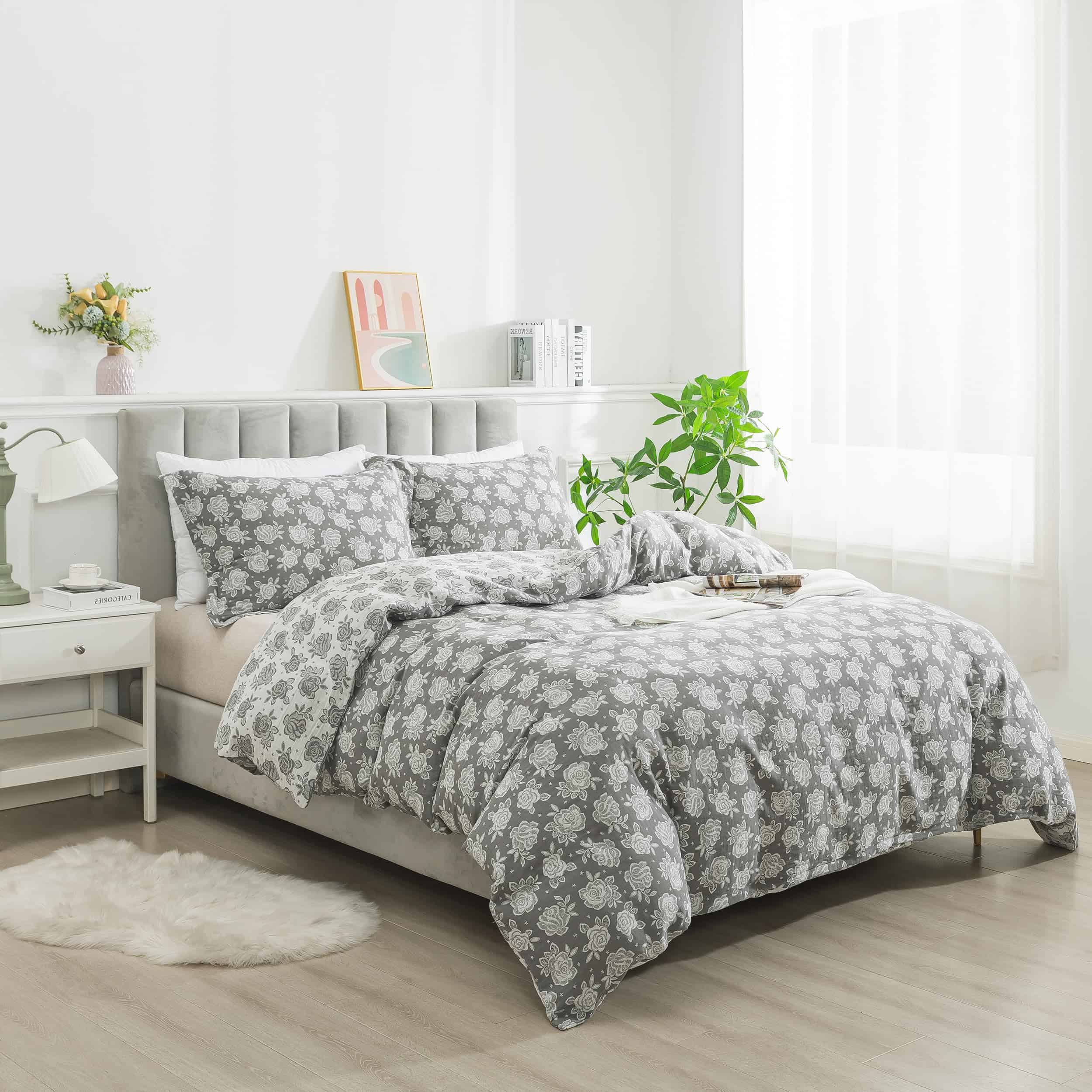 Juego de Ropa de Cama Softta Vintage -Gris Encantador con Ro