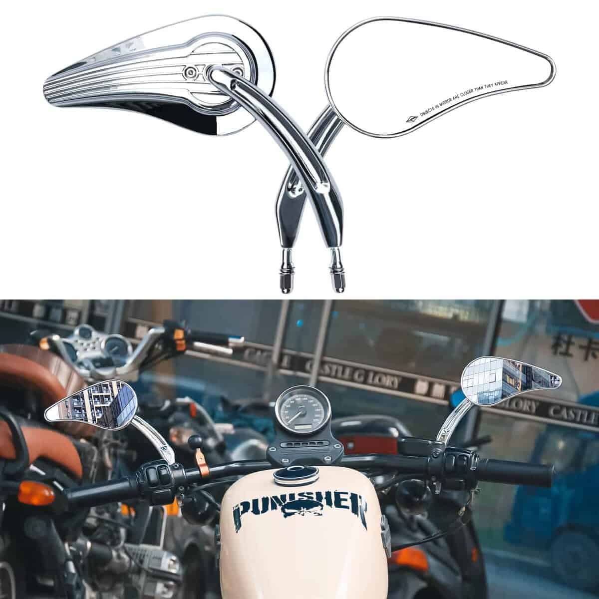 WTZMOTO Espejos de Motocicleta Cromados en Forma de Gota de