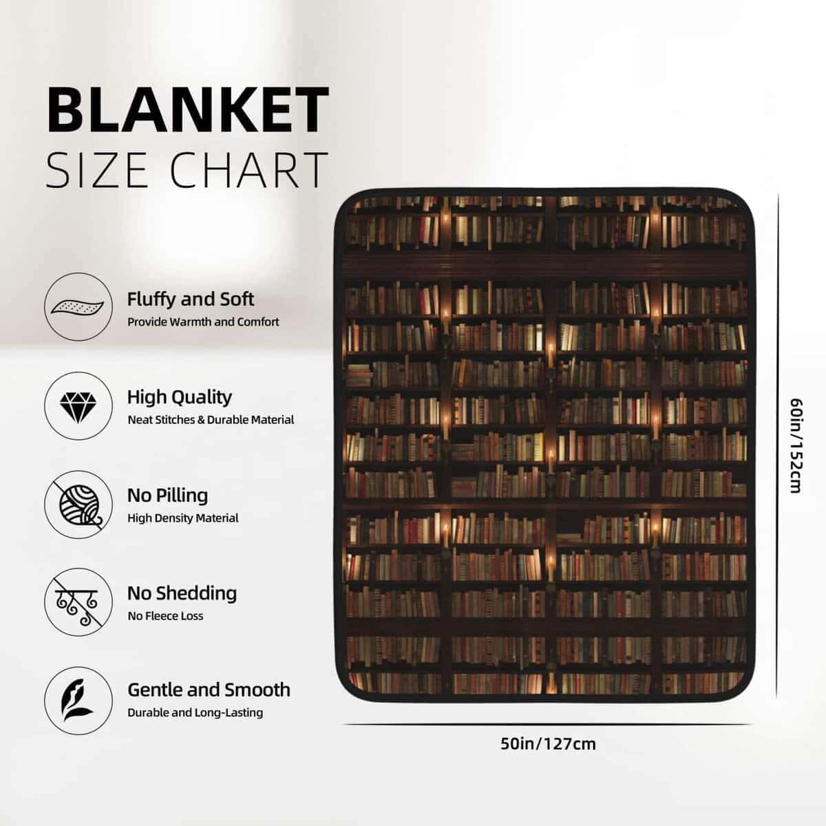 Manta de 50x60 pulgadas impresa con estampado de librero, - Imagen 8