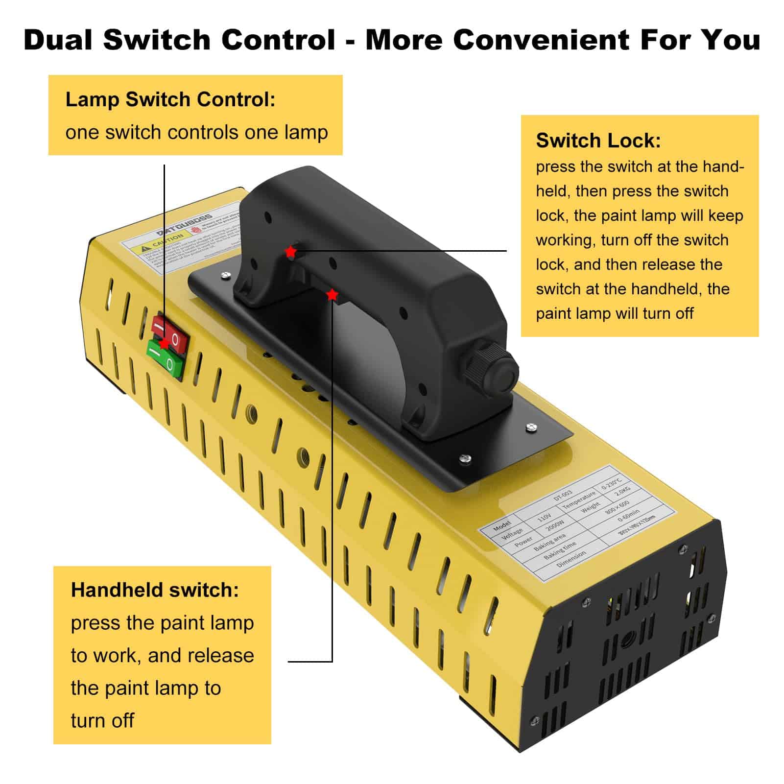 Lámpara de Cura de Pintura Infrarroja DATOUBOSS 2000W - Imagen 4