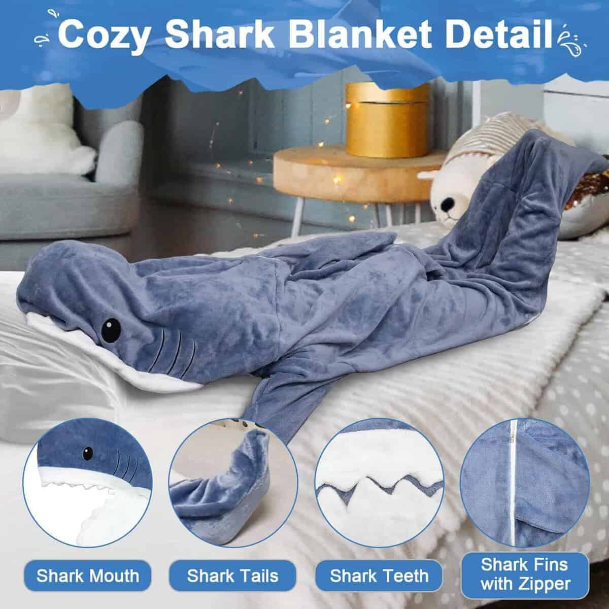 Manta con Capucha de Tiburón para Niños y -Azul - Imagen 7