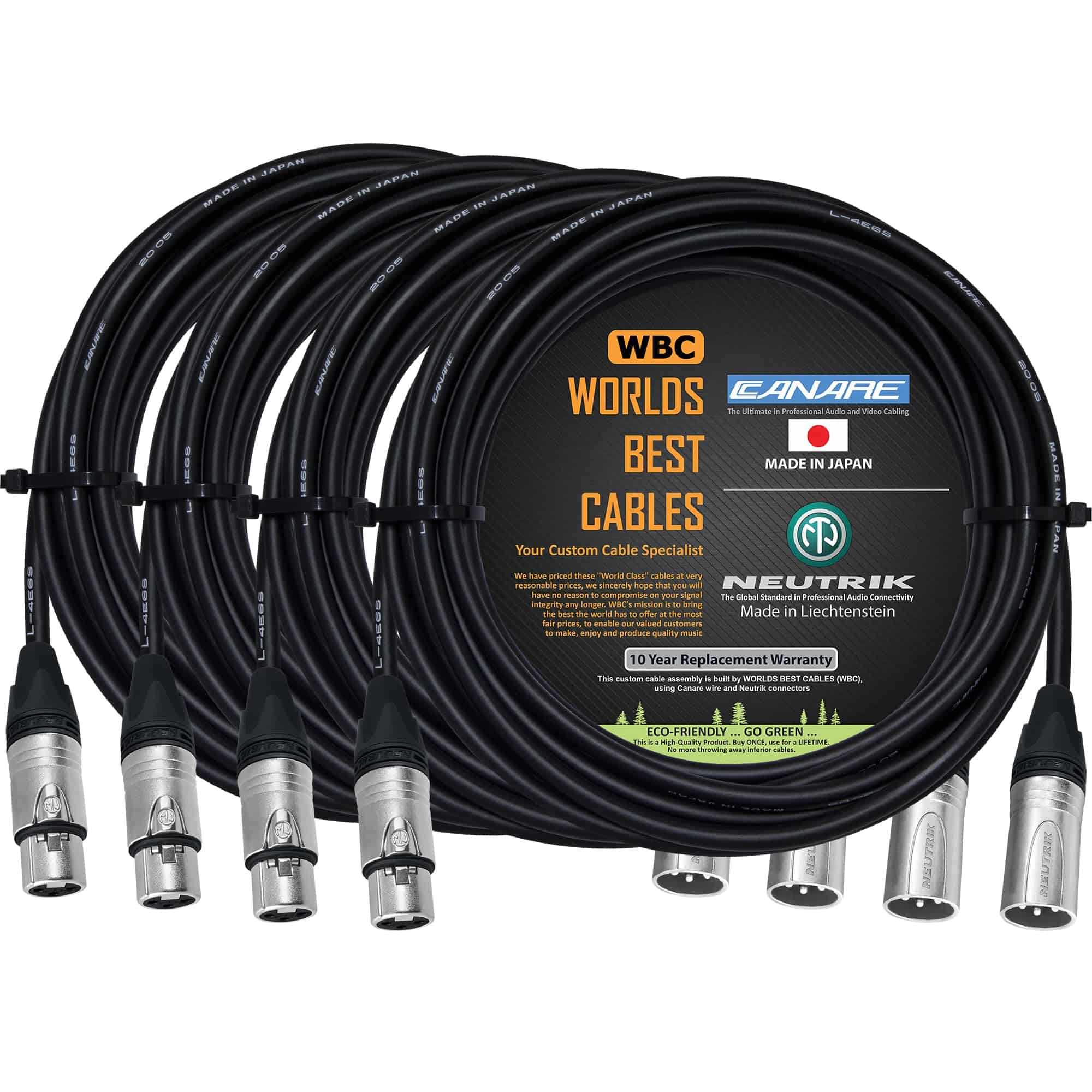 4 Unidades - Cable de Micrófono Cuádruple Balanceado de 75