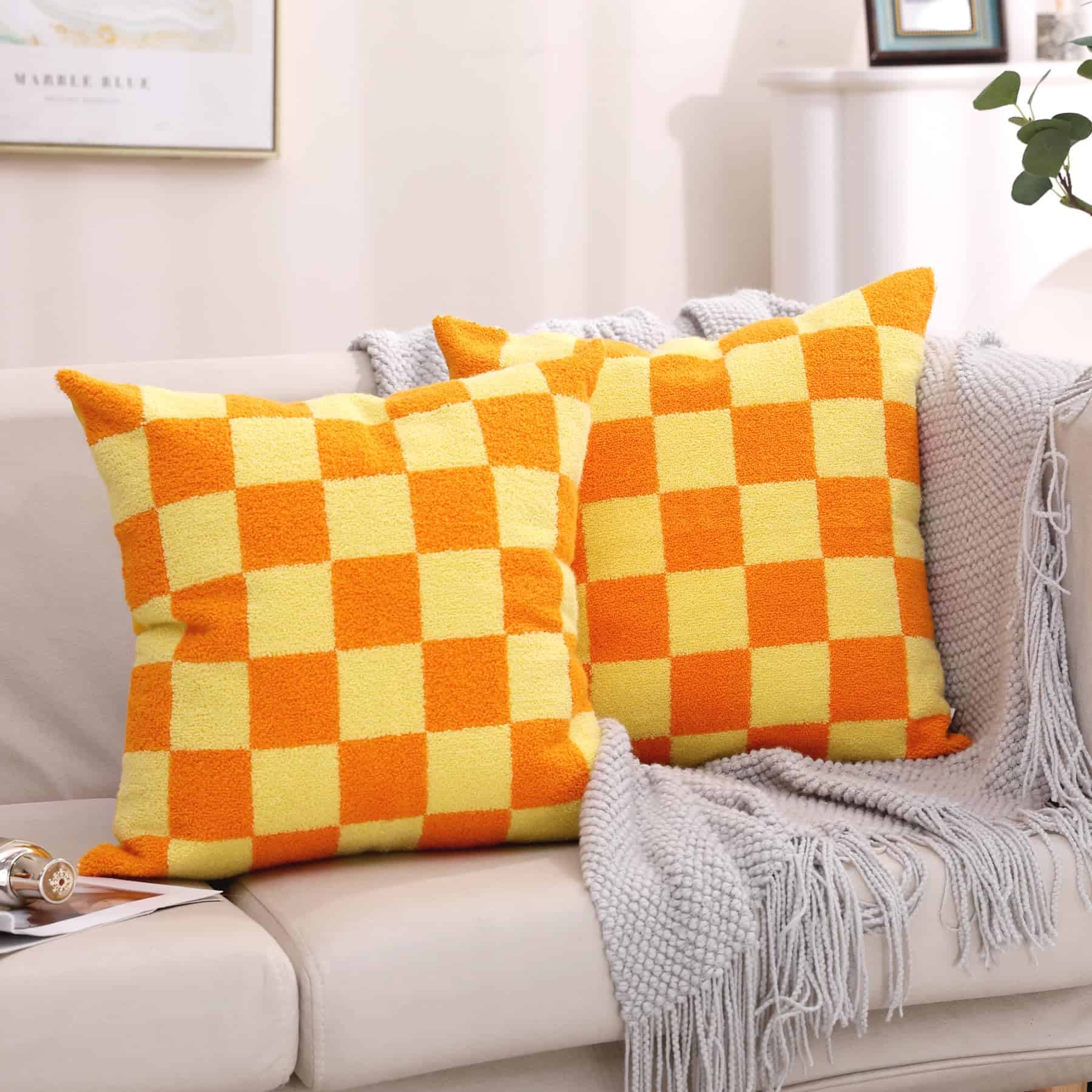 Fundas de Almohada decorativas bordadas a -Naranja Amarillo