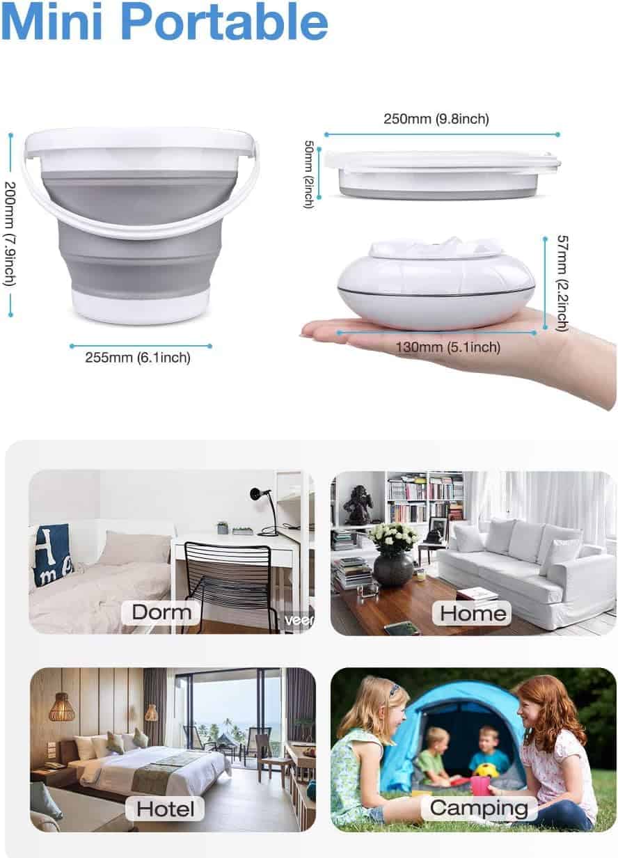 Lavadora Portátil, Mini Lavadora con Cubo -Blanco Gris - Imagen 8